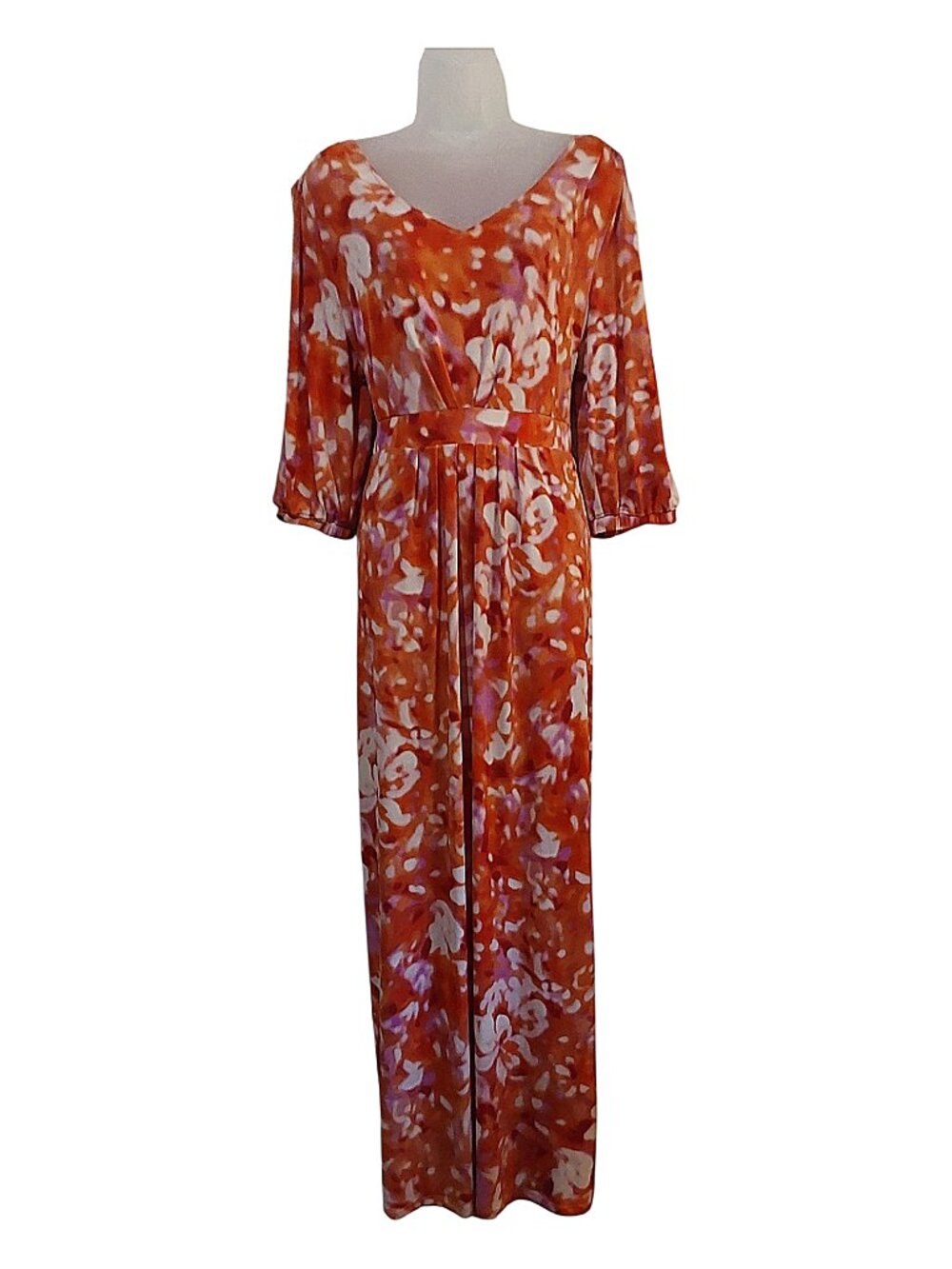 Hot in Hollywood Orange Multi V-neck Split Sleeve Maxi Dress Boho/Glam/Resort XL - Picture 2 of 7